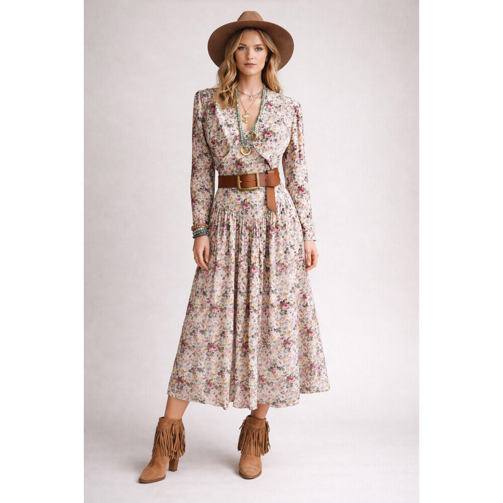 Vintage 90s Models Centre Floral Dress and Bolero Jacket Set S